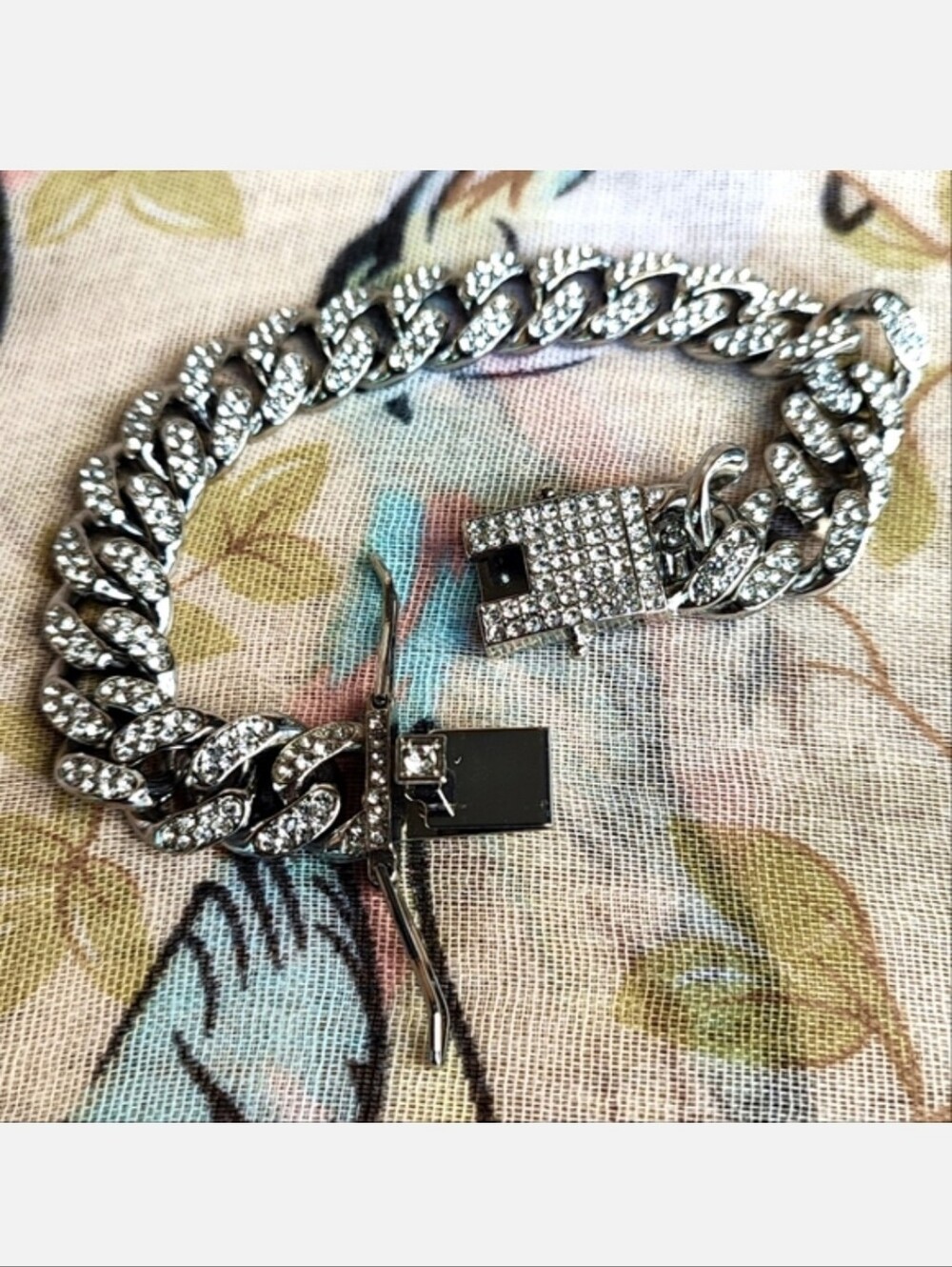 Cuban Chunky Heavy Link Chain Silver Tone Rhinestone Encrusted Bracelet UNISEX
